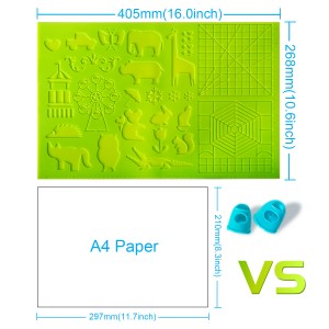 Geeetech 3D Pen Silicone Mat with Patterns, Drawing Tools with 2 Silicone Finger Caps, Large Size:41.5 cm x 27.5 cm, Green