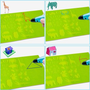 Geeetech 3D Pen Silicone Mat with Patterns, Drawing Tools with 2 Silicone Finger Caps, Large Size:41.5 cm x 27.5 cm, Green