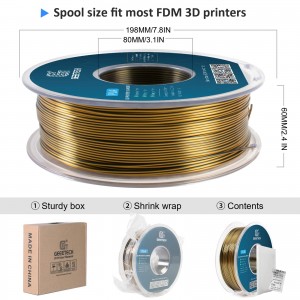PLA Silk  Dual  3D Printer Filament 1.75mm 1kg/roll ( Gold+Black)