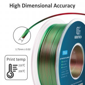 PLA Silk Dual 3D Printer Filament 1.75mm 1kg/roll (Green+Red)