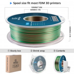 PLA Silk Dual 3D Printer Filament 1.75mm 1kg/roll (Green+Red)