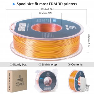 PLA Silk Dual 3D Printer Filament 1.75mm 1kg/roll (Gold +Copper)