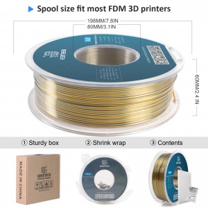 PLA Silk Dual 3D Printer Filament 1.75mm 1kg/roll (Gold +Silver )