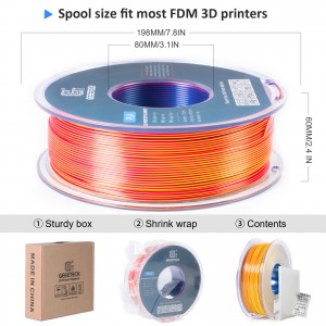 PLA Silk Tri-Color  3D Printer Filament 1.75mm 1kg/roll  (Red+Yellow+Blue )