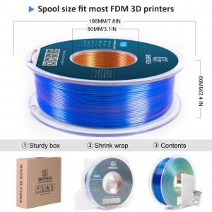 PLA  Silk Tri-Color 3D Printer Filament 1.75mm 1kg/roll  (Orange+Blue+Green)