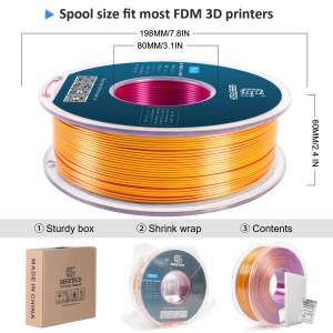 PLA Silk Tri-Color  3D Printer Filament 1.75mm 1kg/roll  ( Red+Gold+Purple)