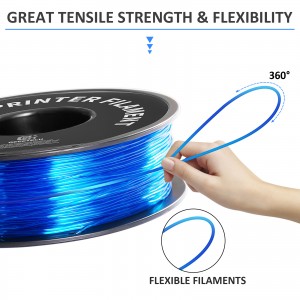 TPU Transparent Blue 3D Printer Filament 1.75mm 1kg/roll