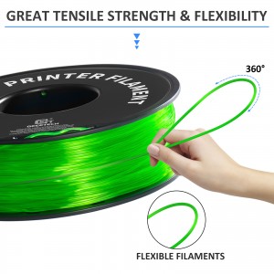 TPU Transparent Green 3D Printer Filament 1.75mm 1kg/roll
