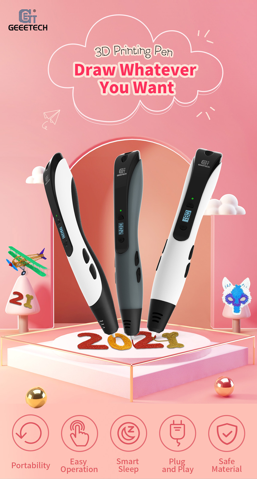 geeetech White TG-21 3D Printing Pen description geeetech White TG-21 3D Printing Pen description