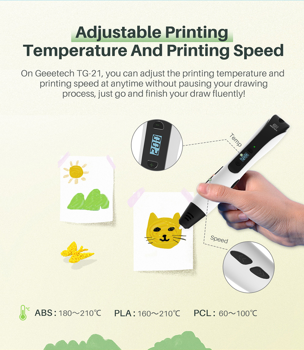geeetech White TG-21 3D Printing Pen description of adjustable printing temperature and speed geeetech White TG-21 3D Printing Pen description of adjustable printing temperature and speed
