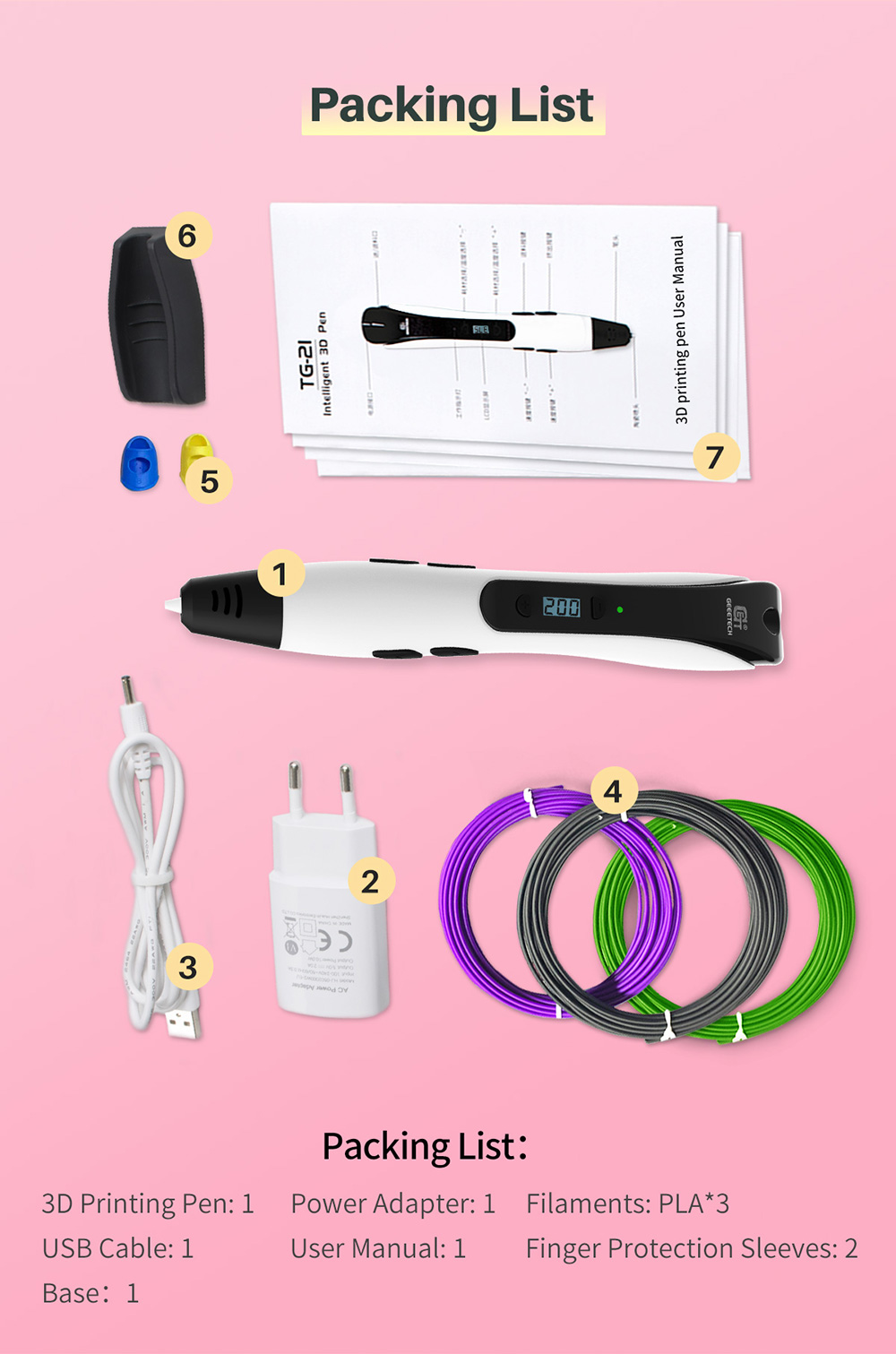 geeetech White TG-21 3D Printing Pen description of packing list geeetech White TG-21 3D Printing Pen description of packing list