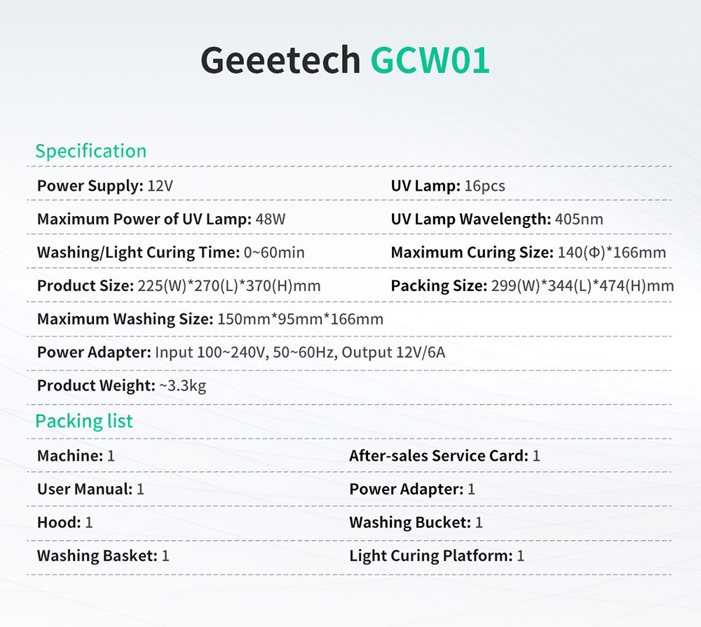 geeetech gcw01 wash & cure machine description of specification geeetech gcw01 wash & cure machine description of specification