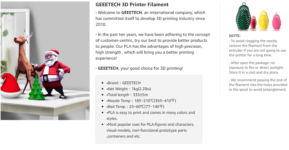 Geeetech PLA Black specifications Geeetech PLA Black specifications