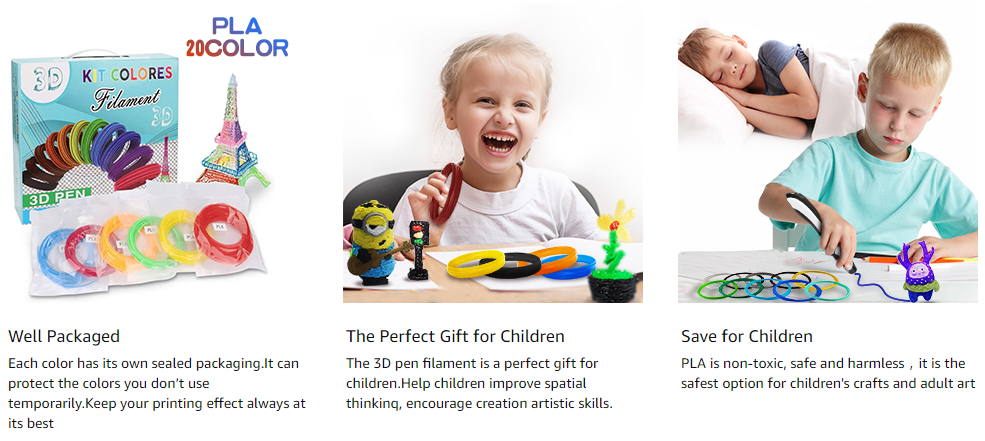 geeetech 3D Pen PLA filament 3D Printer 1.75mm PLA Filament, 20 Colors, 10 Meters per color description of advantages