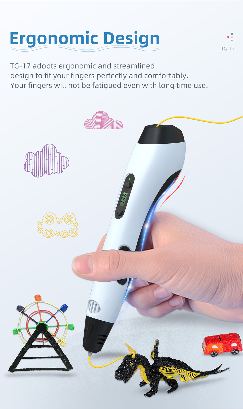geeetech UK Plug TG-17 3D Printing Pen description of ergonomic design geeetech UK Plug TG-17 3D Printing Pen description of ergonomic design