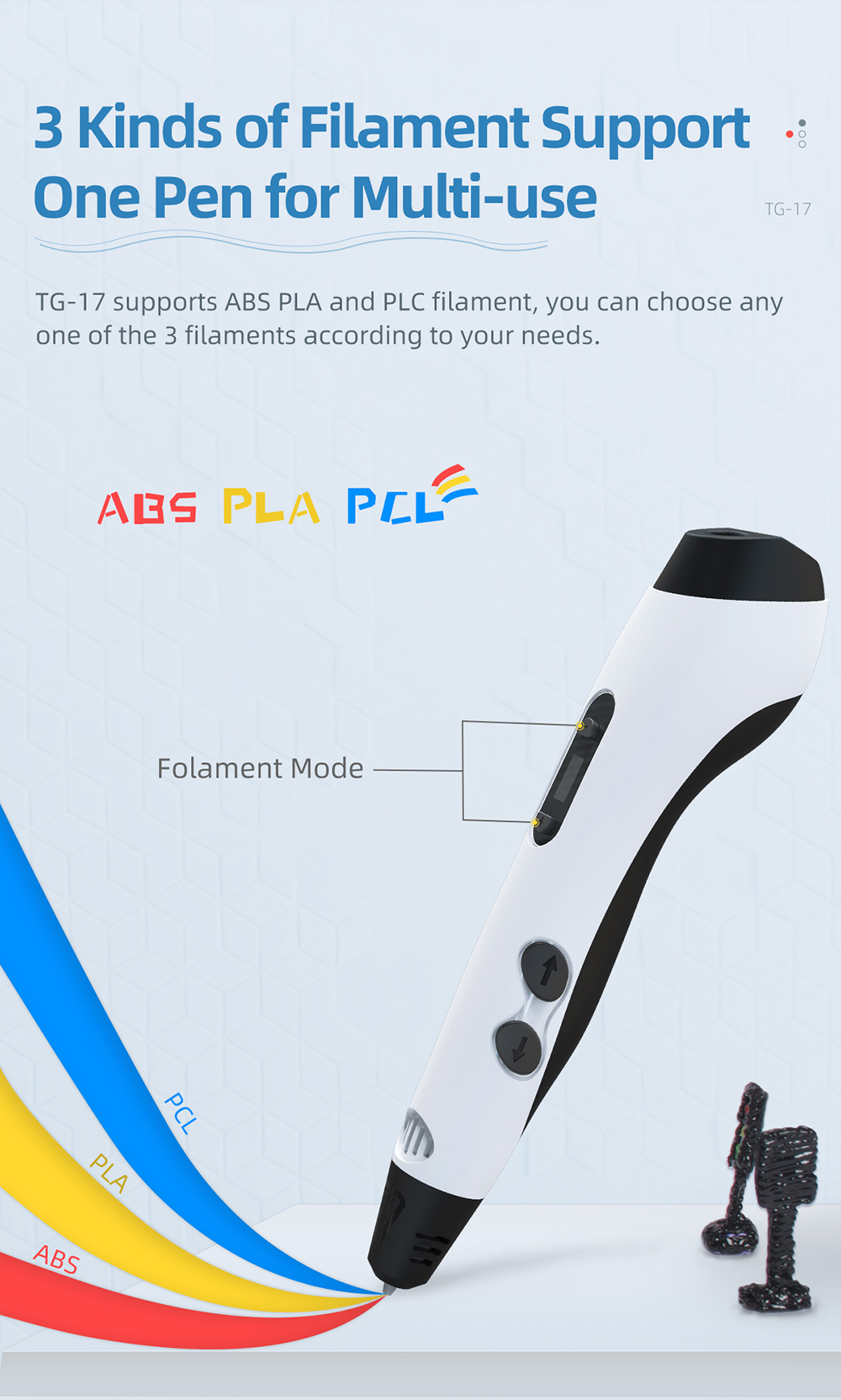 geeetech UK Plug TG-17 3D Printing Pen description of 3 kinds of filament support geeetech UK Plug TG-17 3D Printing Pen description of 3 kinds of filament support