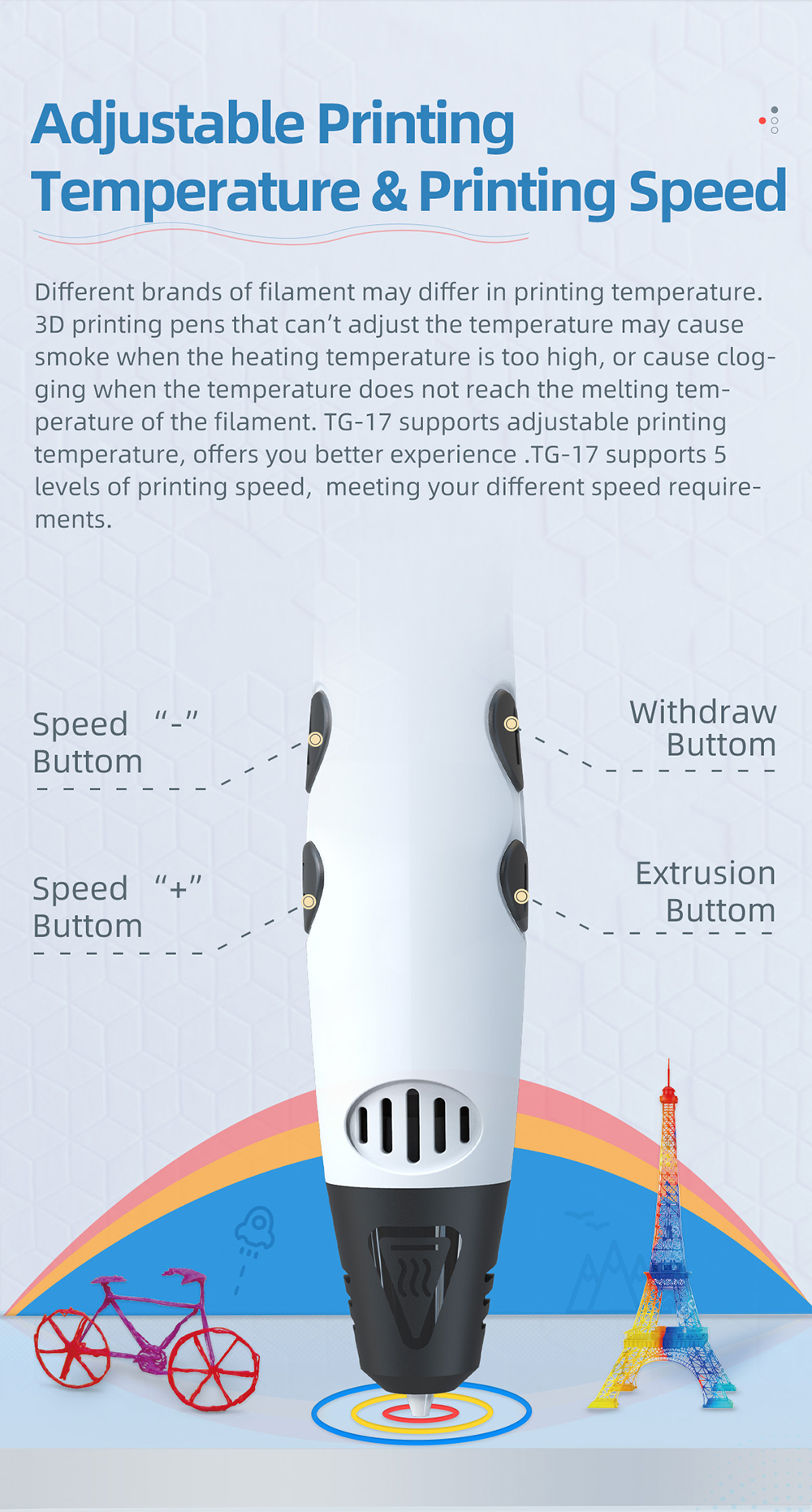 geeetech UK Plug TG-17 3D Printing Pen description of adjustable printing temperature and printing speed geeetech UK Plug TG-17 3D Printing Pen description of adjustable printing temperature and printing speed