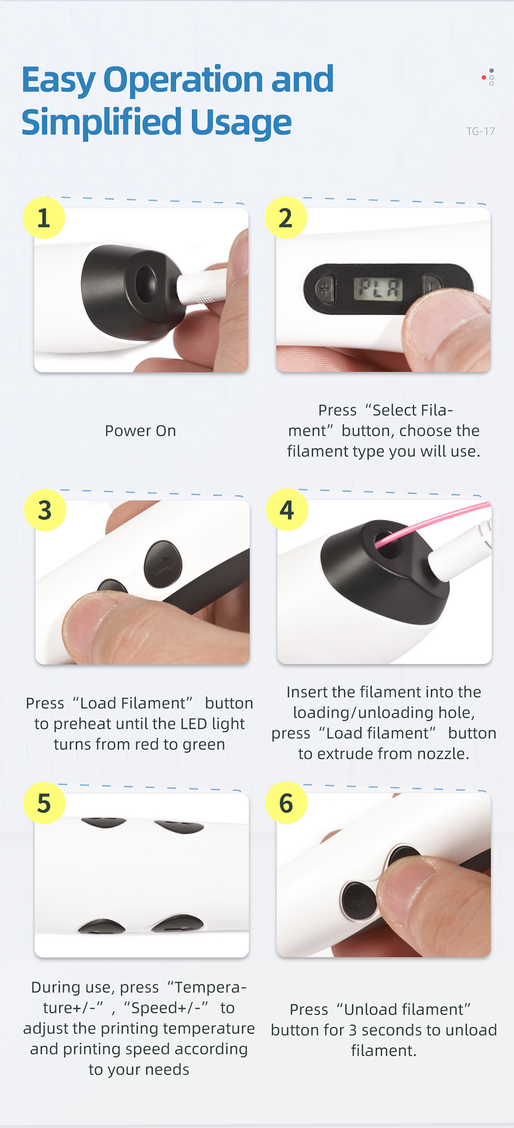 geeetech UK Plug TG-17 3D Printing Pen description of easy operation and simplified usage geeetech UK Plug TG-17 3D Printing Pen description of easy operation and simplified usage