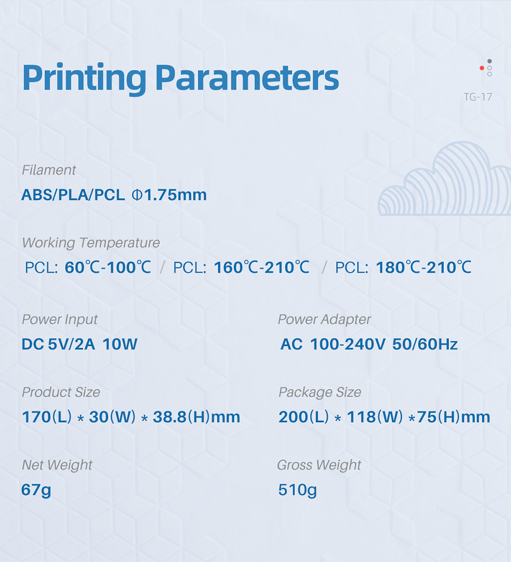 geeetech UK Plug TG-17 3D Printing Pen description of printing parameters geeetech UK Plug TG-17 3D Printing Pen description of printing parameters