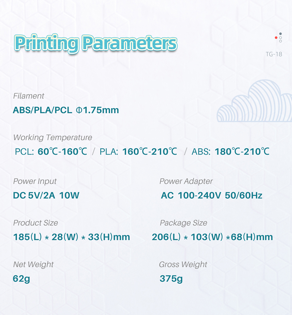 geeetech TG-18 3D Printing Pen description of printing parameters geeetech TG-18 3D Printing Pen description of printing parameters